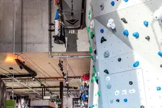 210208_Sport-Schuster-Boulderwand_5OG_AnjaRichter Boulderwand im 5. Obergeschoß im Sport Schuster am Marienplatz