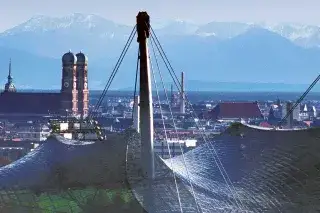 2022_04_24_Blick_Zeltdach_70er_Jahre Blick vom Zeltdach des Olympiastadions in den 70er Jahren