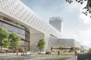 20210809_Hauptbahnhof Die Südseite des neuen Hauptbahnhofs in München mit der neuen Fassade, dargestellt in einer Visualisierung der Architekten