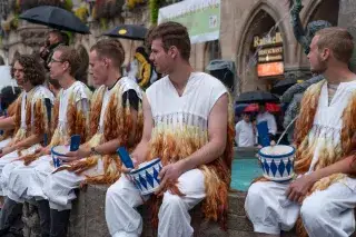 Der Metzgersprung am Fischbrunnen auf dem Marienplatz