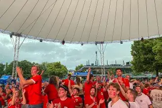Österreichische Fans in der Fan Zone beim Public Viewing Österreichische Fans in der Fan Zone beim Public Viewing