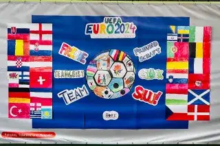 Plakat der Hortkinder aus Harlaching beim Kunstprojekt zur EM Plakat der Hortkinder aus Harlaching beim Kunstprojekt zur EM