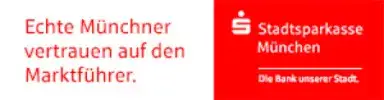 Eine in rot und weiß gehaltene Anzeige der Stadtsparkasse München